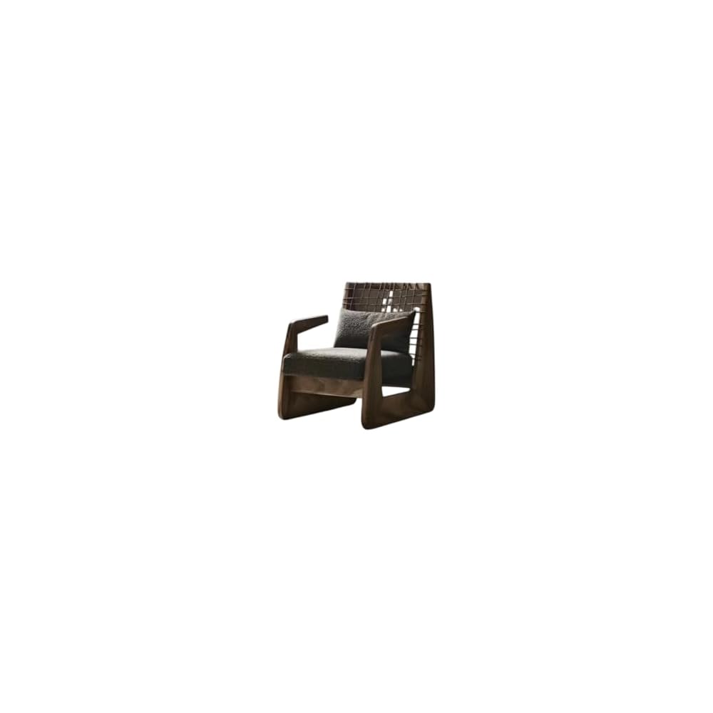 Modern Solid Wood Lounge Chair with Woven Back – Contemporary Accent Armchair with Cushioned Seat, Designer Relaxing Chair for Living Room Bedroom