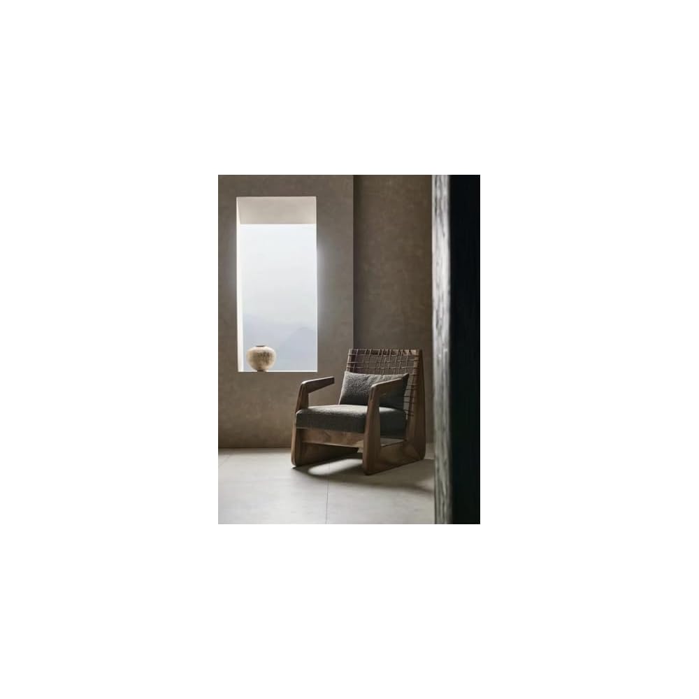 Modern Solid Wood Lounge Chair with Woven Back – Contemporary Accent Armchair with Cushioned Seat, Designer Relaxing Chair for Living Room Bedroom