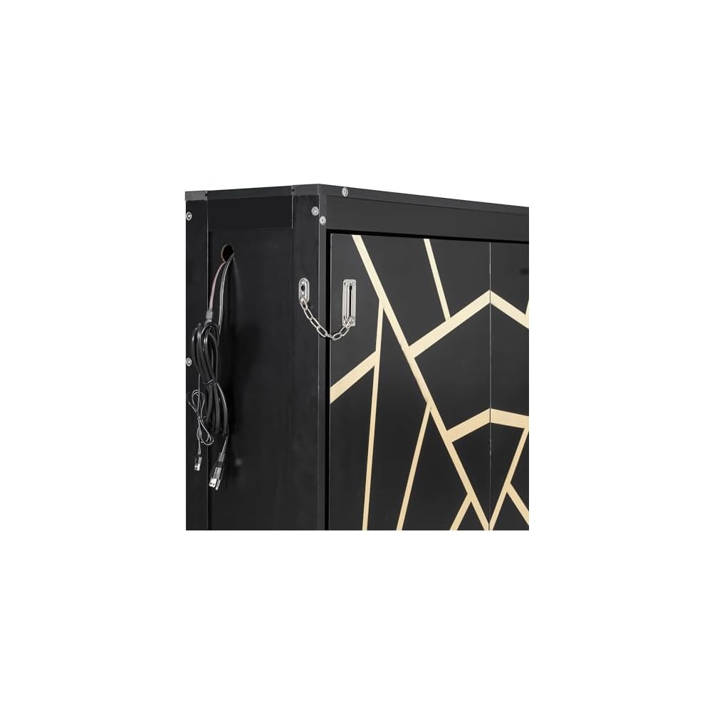 Ball & Cast Side-Folding Murphy Bed Queen Size,Murphy Bed with Trendy Printed Pattern,ED Under-Bed Lighting & Built-in USB Outlet,Space-Saving Design,for Bedroom Apartment,Black