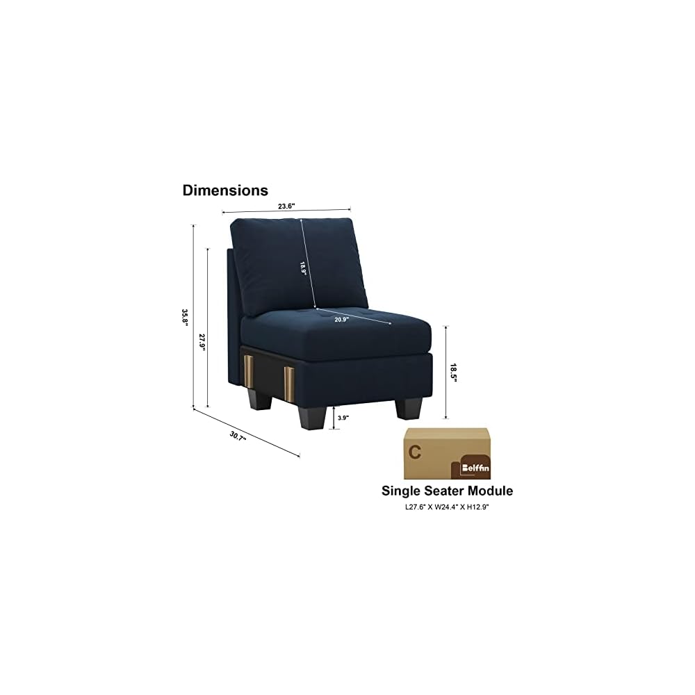 Belffin Velvet Single Seat Module for Modular Sectional Sofa Couch Accent Armless Sofa Couch Chair Modern Fabric Blue
