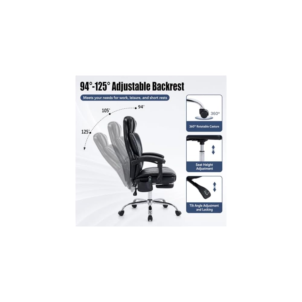 COLAMY Massage Office Chair with Foot Rest, 6 Points Vibration and Heat