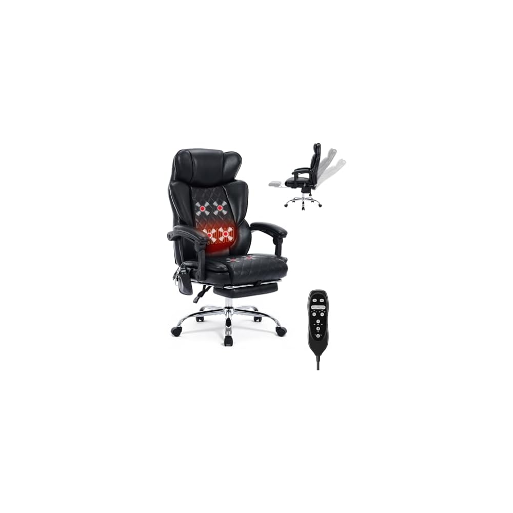 COLAMY Massage Office Chair with Foot Rest, 6 Points Vibration and Heat