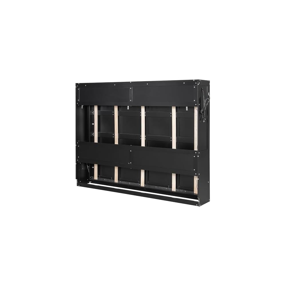 Ball & Cast Side-Folding Murphy Bed Queen Size,Murphy Bed with Trendy Printed Pattern,ED Under-Bed Lighting & Built-in USB Outlet,Space-Saving Design,for Bedroom Apartment,Black