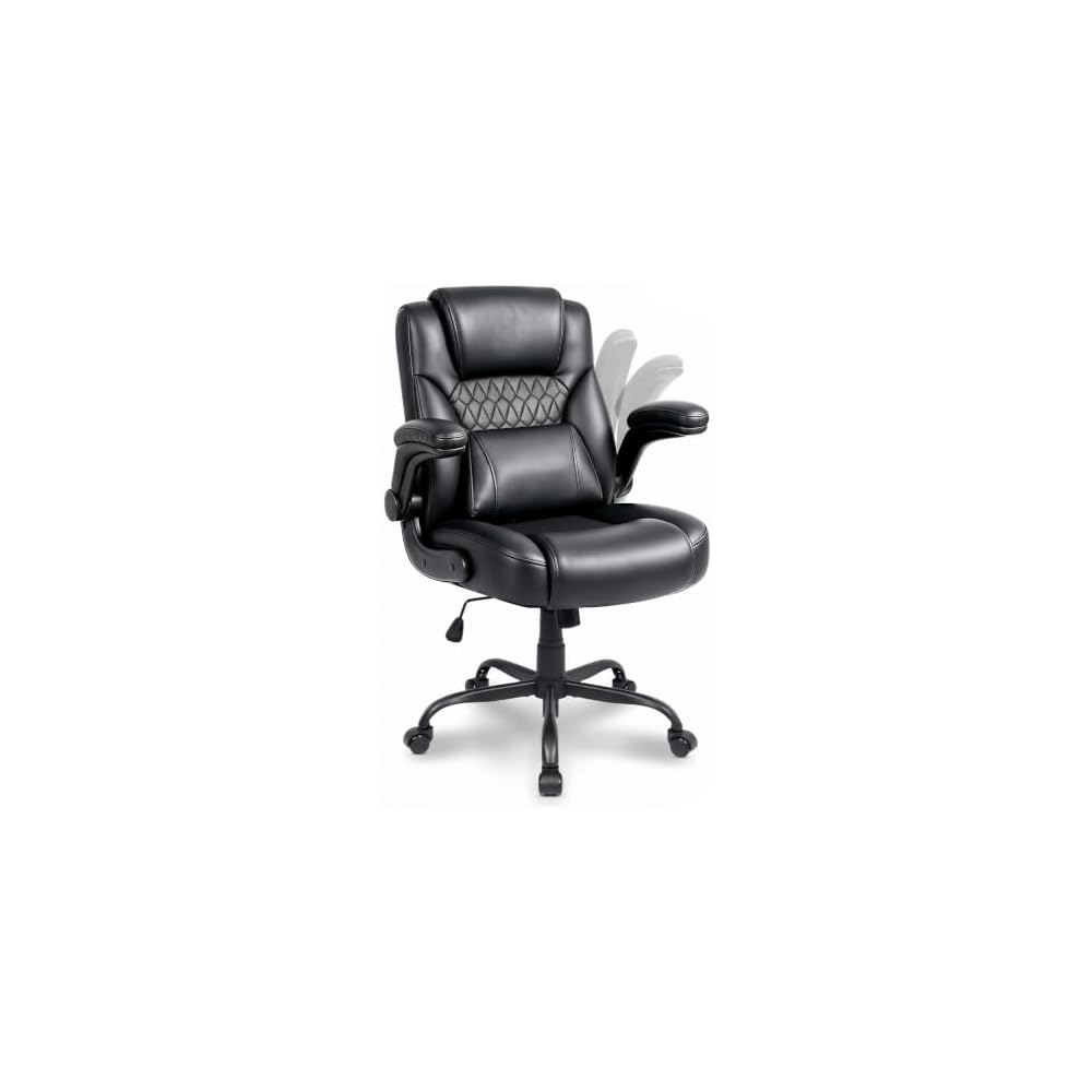 PU Office Chair Flip-up Arms Silent Wheels Desk Chair Home Apartment Brown