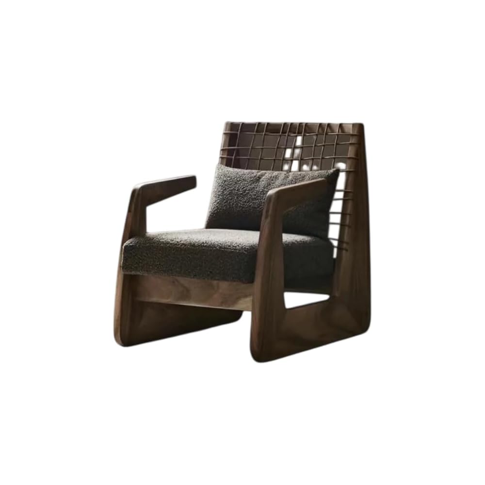 Modern Solid Wood Lounge Chair with Woven Back – Contemporary Accent Armchair with Cushioned Seat, Designer Relaxing Chair for Living Room Bedroom
