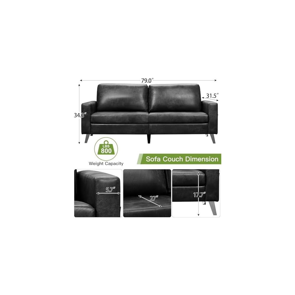 Esright 79" Faux Leather Couch for Living Room, Loveseat Small Sofa