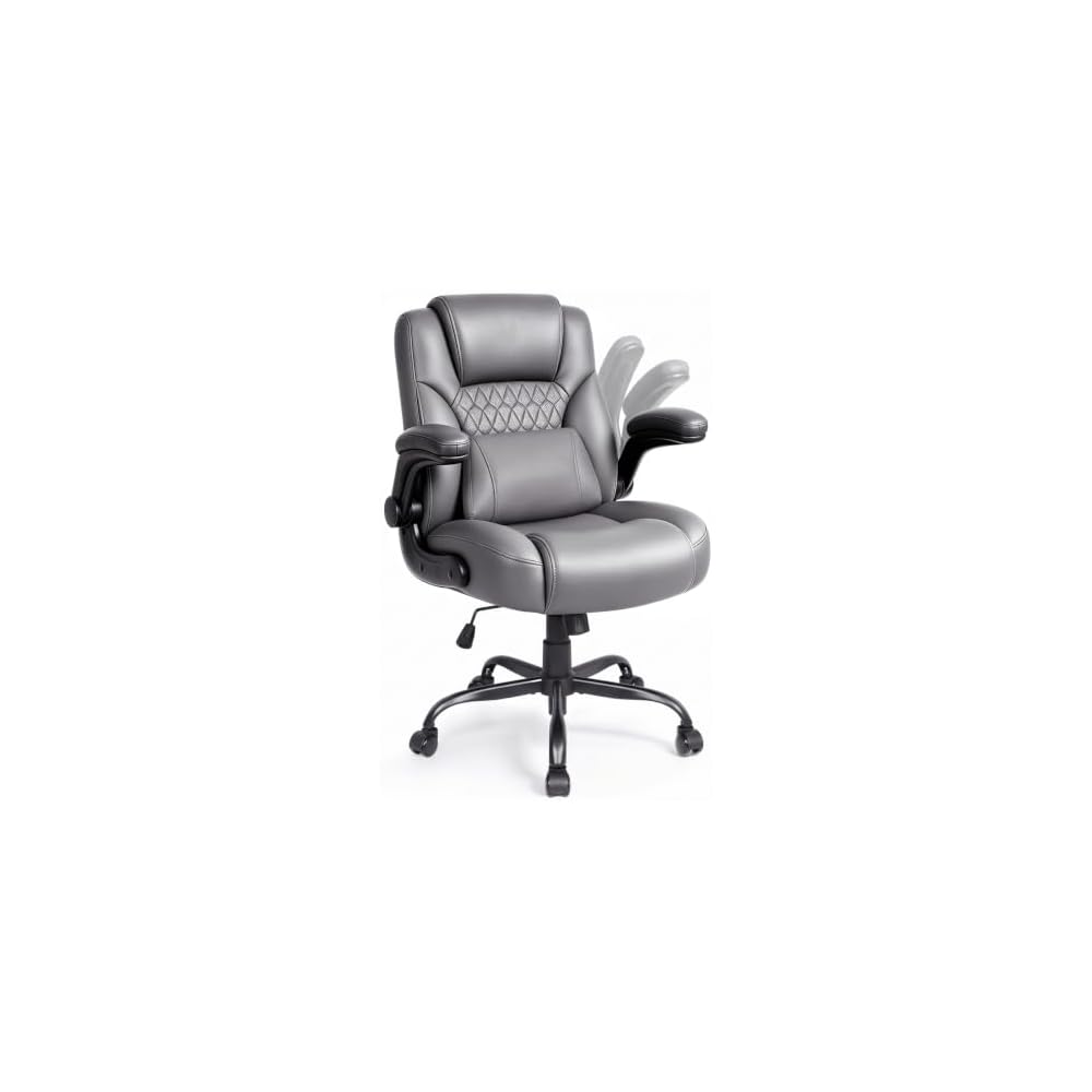 PU Office Chair Flip-up Arms Silent Wheels Desk Chair Home Apartment Brown