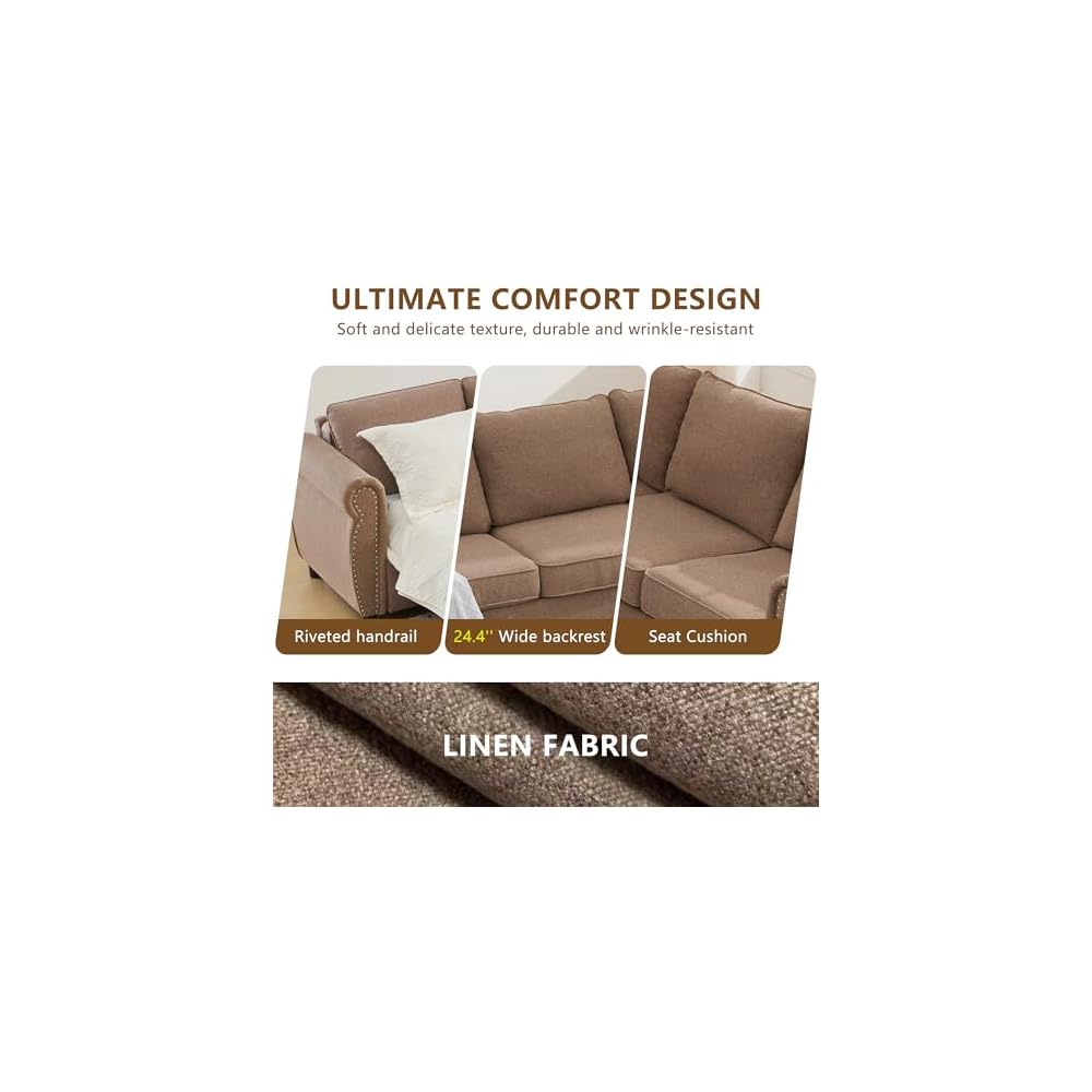 104'' Pull Out Couch, Convertible Sleeper Sofa Bed Queen, Upholstered Sectional Sofa with Mattress, 6-Seater L-Shaped Couch, Modern Sectional Couches for Living Room, Apartment, Studio,Brown