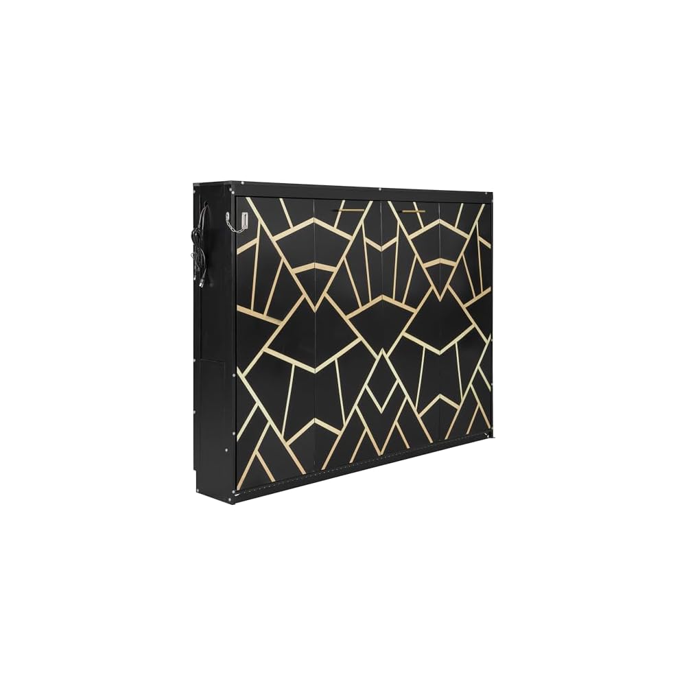 Ball & Cast Side-Folding Murphy Bed Queen Size,Murphy Bed with Trendy Printed Pattern,ED Under-Bed Lighting & Built-in USB Outlet,Space-Saving Design,for Bedroom Apartment,Black