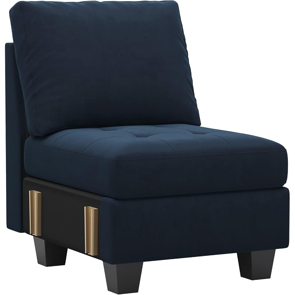 Belffin Velvet Single Seat Module for Modular Sectional Sofa Couch Accent Armless Sofa Couch Chair Modern Fabric Blue