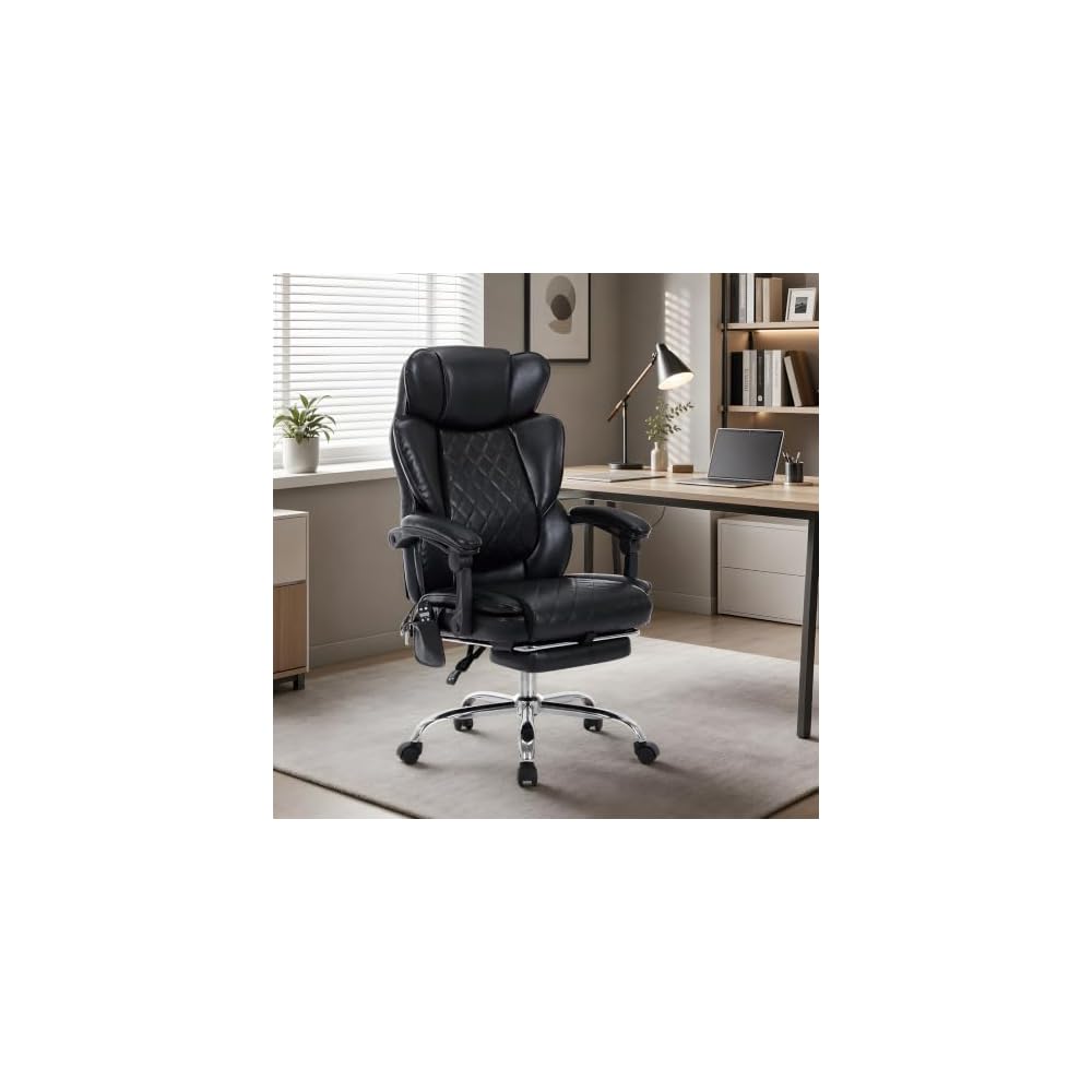 COLAMY Massage Office Chair with Foot Rest, 6 Points Vibration and Heat