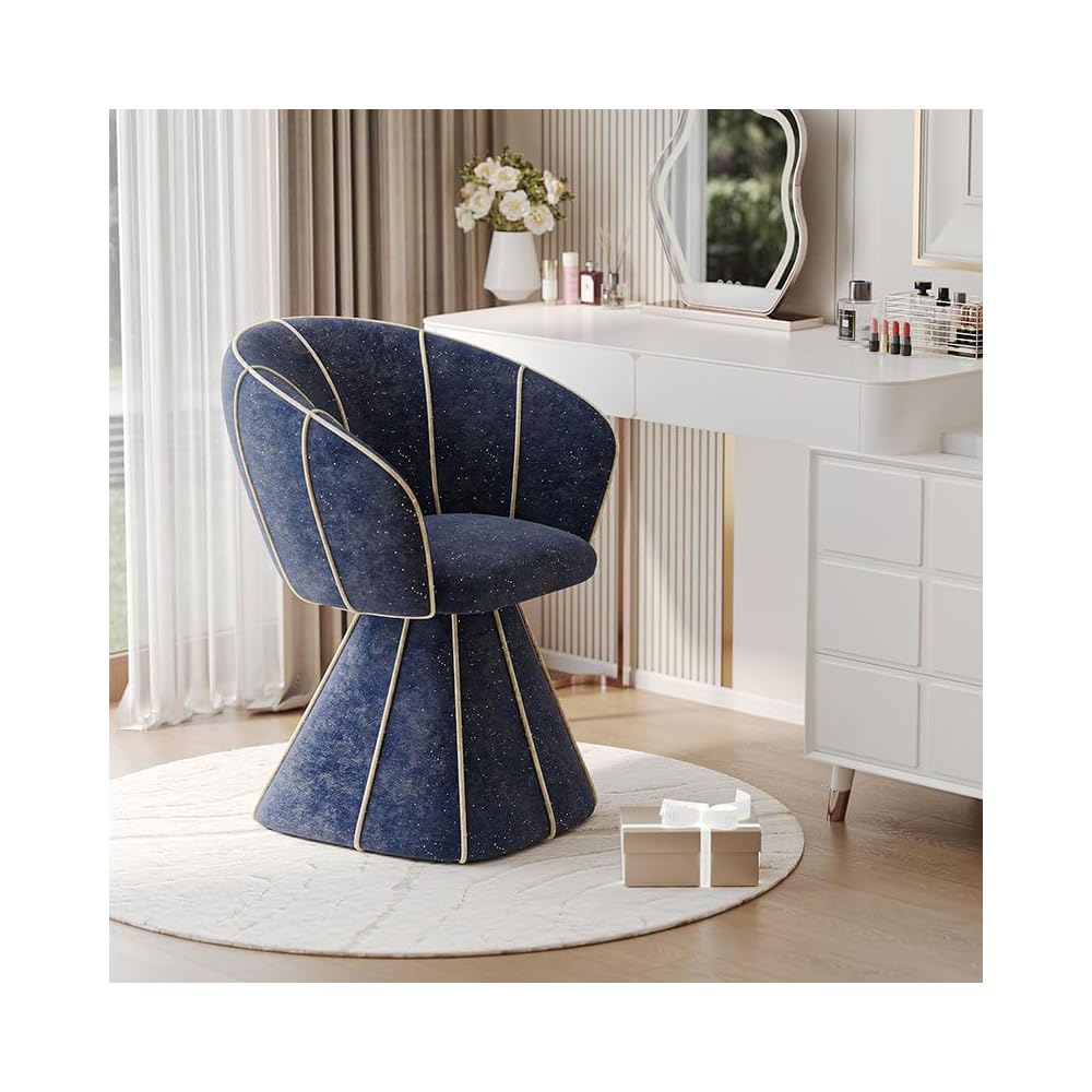 Modern Swivel Vanity Chair, Upholstered Petal Accent Chair for Makeup Desk, Cream Bouclé Dressing Chair with Backrest for Bedroom, Living Room, Salon Seating (White)