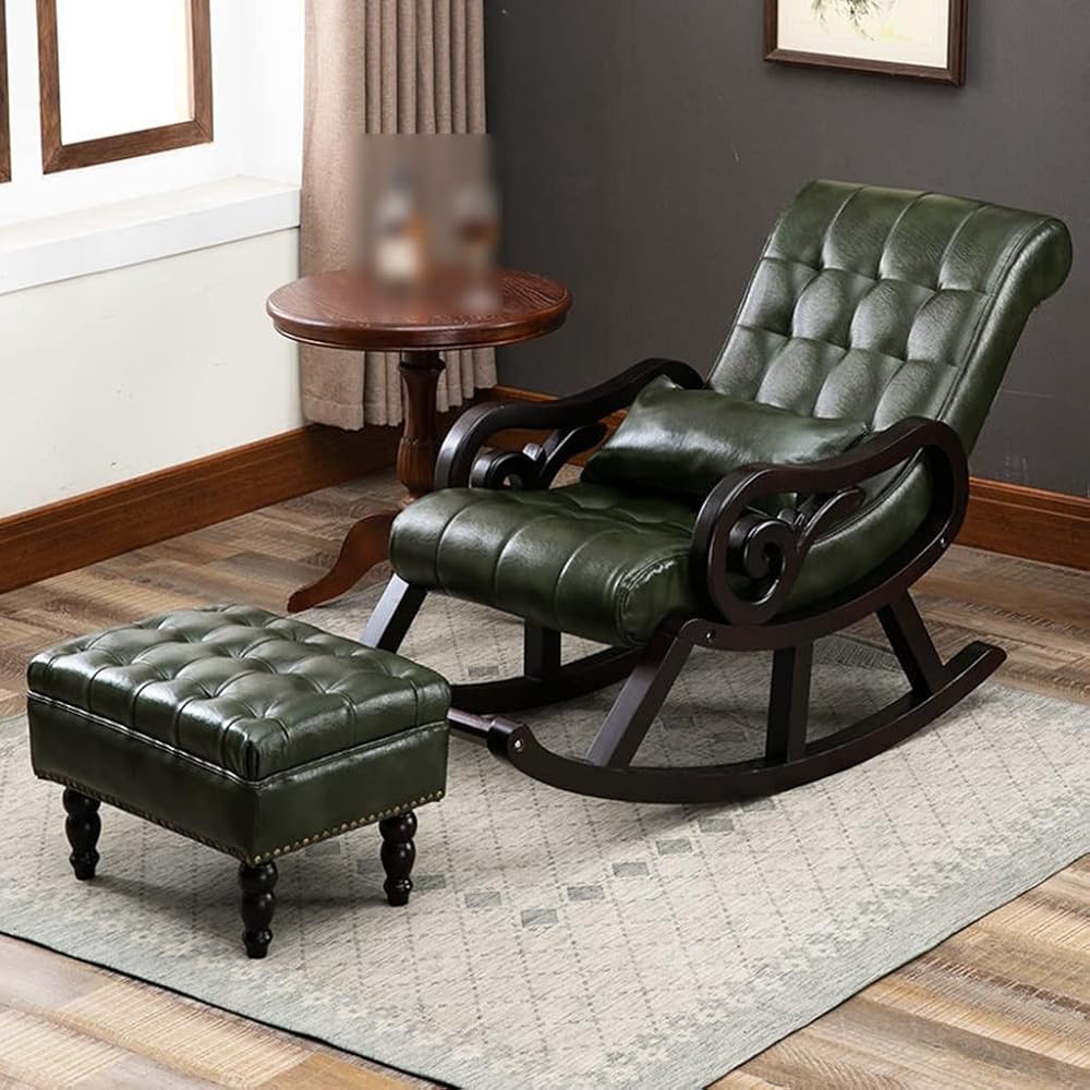 LSLYTQ Dark Green er Recliner Chair for Bedroom Living Room Ergonomic Single Lazy Rocking Armchair Upholstered