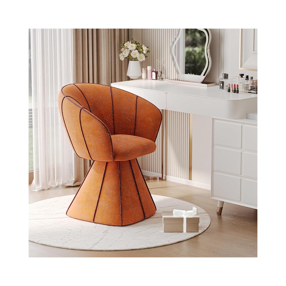Modern Swivel Vanity Chair, Upholstered Petal Accent Chair for Makeup Desk, Cream Bouclé Dressing Chair with Backrest for Bedroom, Living Room, Salon Seating (White)