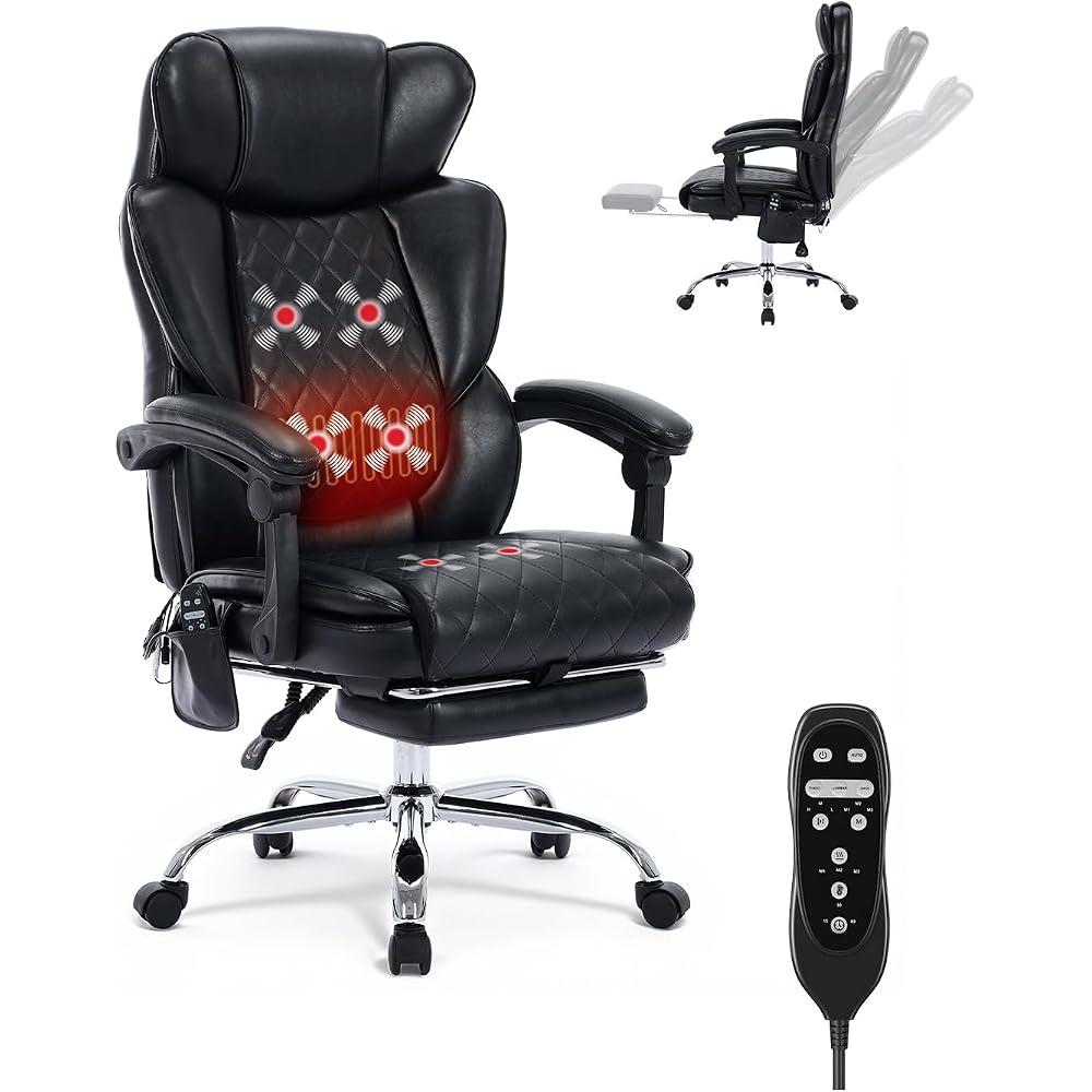 COLAMY Massage Office Chair with Foot Rest, 6 Points Vibration and Heat