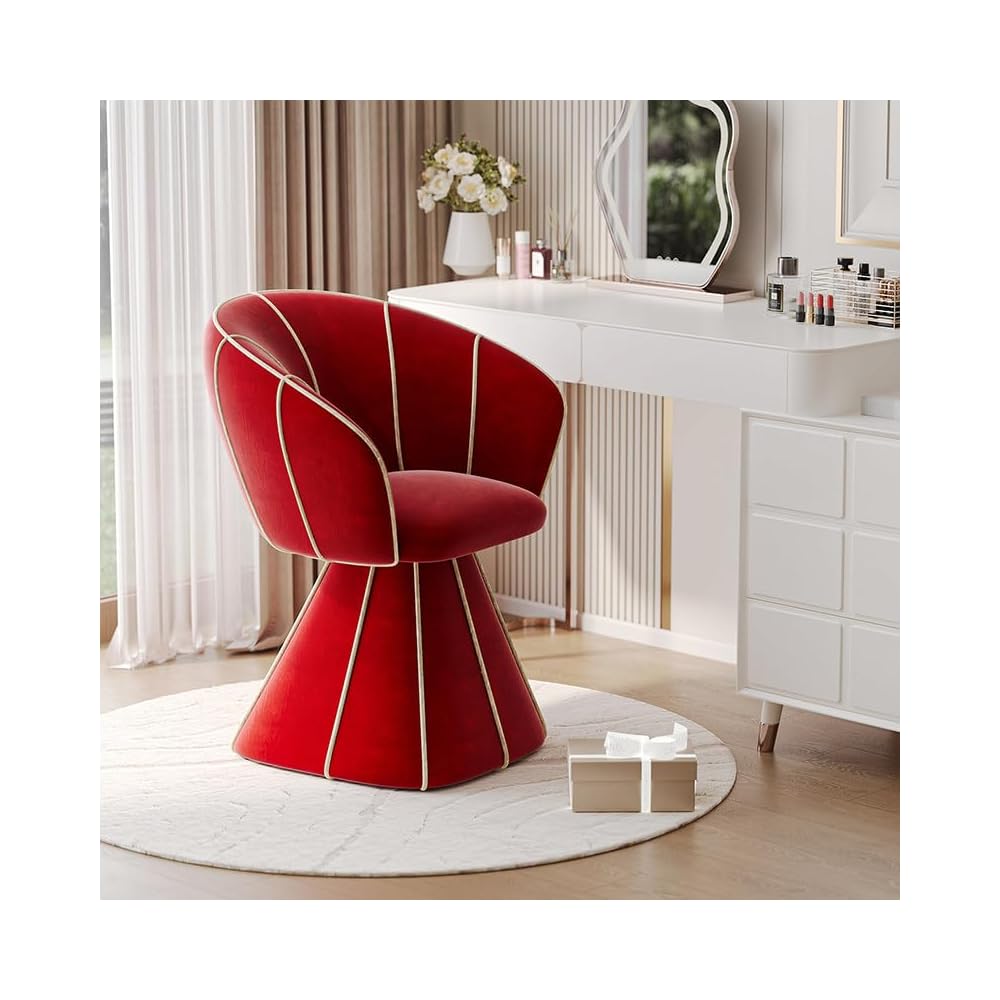 Modern Swivel Vanity Chair, Upholstered Petal Accent Chair for Makeup Desk, Cream Bouclé Dressing Chair with Backrest for Bedroom, Living Room, Salon Seating (White)