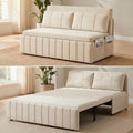 Mjkone Queen Size Pull Out Sofa Bed, 3-in-1 Sleeper Couch Beds, 64” Faux Leather Convertible Sleeper Pull Out Sofa Couch Bed with Side Pockets, Pillows for Guest Room, Bedroom, Small Space, Beige