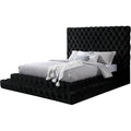 Furniture of America Sable Fabric Upholstered Step Up King-Size Platform Bed with Oversized Headboard, Deep Button Tufting, No Box Spring Required for Bedroom, Guest Room, Black