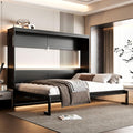 Ball & Cast Side-Folding Murphy Bed Queen Size,Murphy Bed with Trendy Printed Pattern,ED Under-Bed Lighting & Built-in USB Outlet,Space-Saving Design,for Bedroom Apartment,Black