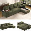 107.8-Inch L-Shaped Pull Out Sofa Bed with Power Reclining Seat, Convertible Sleeper Sofa with Storage Chaise & Foldable Table & USB Port & Cup Holders, Sectional Couches for Living Room,Green