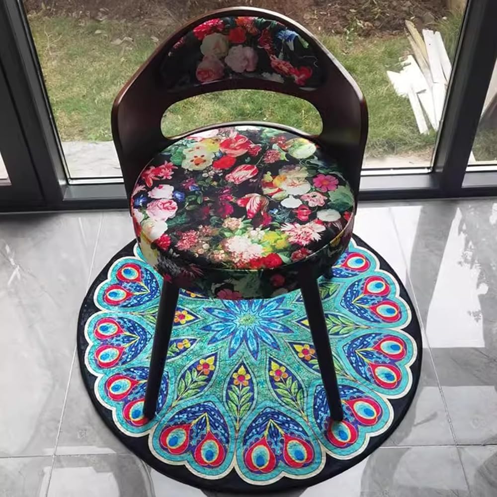 Swivel Vanity Chair with Back - Retro Wood American Round Makeup Chair & Accent Armchair for Home Office/Bedroom - Upholstered Comfort & Style
